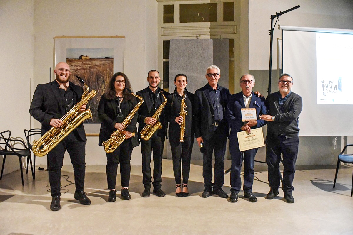 Nella foto: il gruppo Anemoi Sax Quartet, Arturo Safina, Michele Fundarò, Don Liborio Palmeri